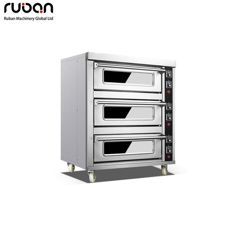 فرن كهربائي كلاسيكي تجاري من الفولاذ المقاوم للصدأ بثلاثة أرفف وثلاثة صواني، مناسب للمطابخ والمطابخ، لتحضير البيتزا والخبز والكيك. - روبان