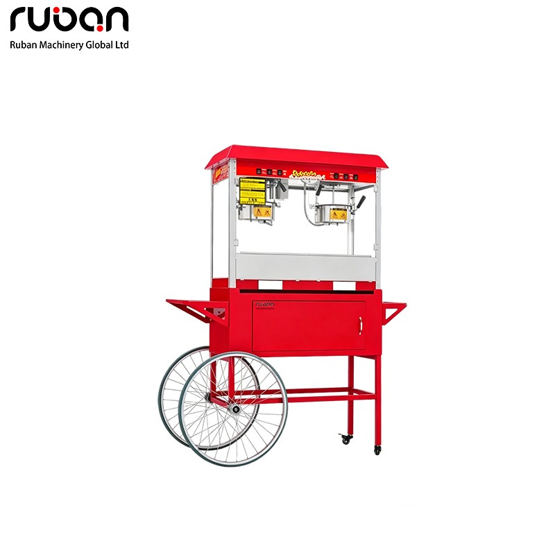 عربة صنع الفشار المزدوجة - عربة تجارية متنقلة عالية الإنتاجية لصنع الفشار - Ruban